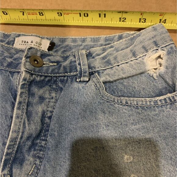 Tea And Cup Women's Premium Denim Blue Distressed Jeans Juniors Size 1 - Picture 5 of 9